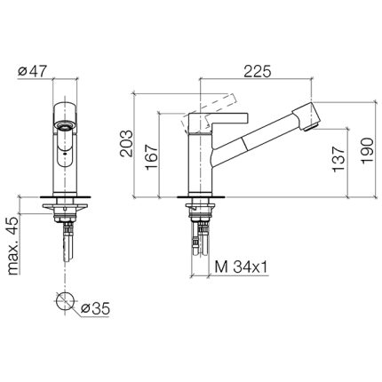 DORNBRACHT Single Lever Mixer With Pull Out Spout With Spray Function (Short)